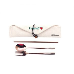 HS-GT11 3 in 1 Rose Gold Cutlery and Straw with Canvas Pouch